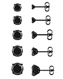 AllerPierce Black Stud Earrings for Women Cubic Zirconia Stud Earrings Set for Men Girls Hypoallergenic Small Sleeper Cartilage Studs Sensitive Ears Piercing Jewellery 3mm-8mm (5 Pairs)