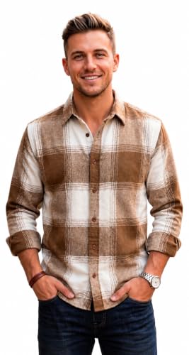 Image of Men's Brown & Cream Checks Flannel Shirt /Size: