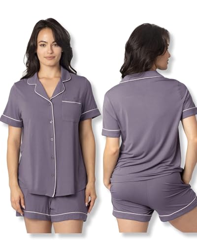 Image of Kindred Bravely Clea Short Sleeve Pajama Set, Maternity & Nursing Sleepwear | Soft button-down breastfeeding sleepwear with pockets and elastic waist, breathable for pregnancy through hospital and beyond