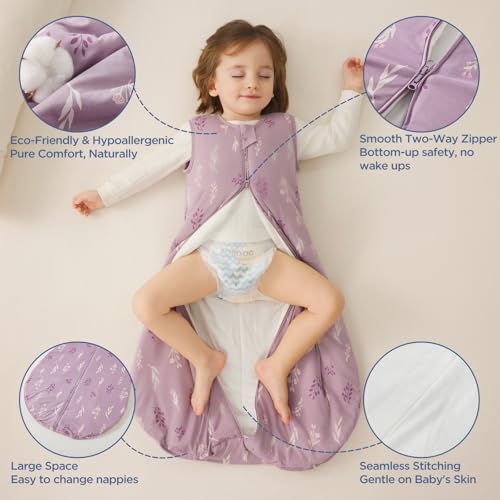 Image of Duomiaomiao 2 Pack Baby Sleep Sack 95% Rayon Made from Bamboo, 5% Spandex, 2.5 TOG Baby Wearable Blanket 0-6 Months, Premium Soft Winter Toddler Sleep Sack, 2-Way Zipper Sleeping Bag for Unisex Babies