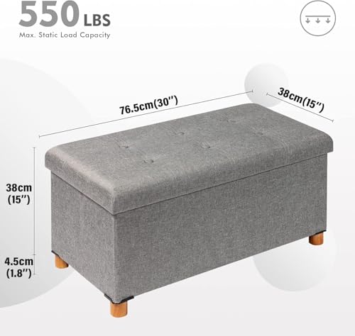 PINPLUS Folding Ottoman Coffee Table, Grey Linen Fabric Ottomans with Storage for Living Room, Footrest-Stool Large Toy Chest with Tray, End of Bed Bench, 30"x 15"x 15" by PINPLUS - Image 4