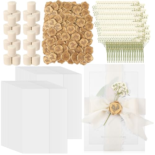Fuyoooo 50 Set Wedding Invitations Wraps Set, Classic Style, Beige, Gold