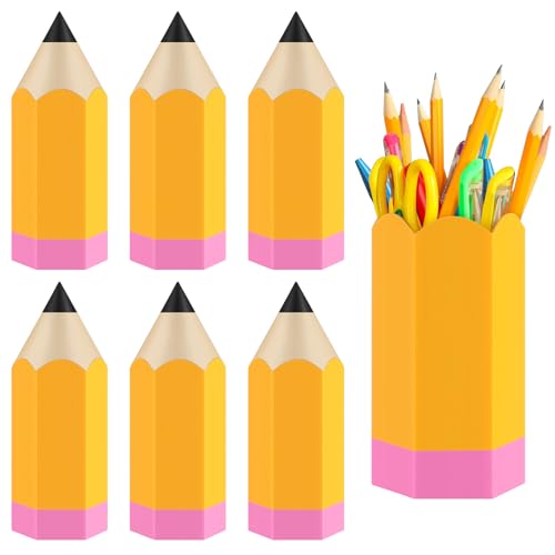 Newtay 6 Pack Pencil Shaped Pen Holders Pencil Shaped Jar Cute Pen Storage Organizer Funny Desktop Cup for Back to School Classroom Party Favors Teachers Appreciation Week Gift