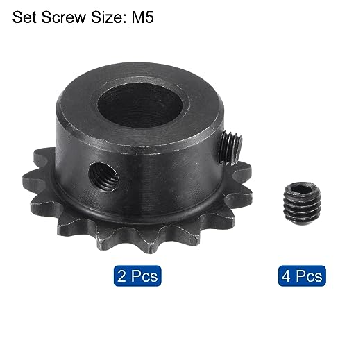 sourcing map #25 Kette Rolle Zahnrad 12mm Bohrung 1/4 Abstand 15 Zahn Einzeln Strand Kette Ritzel C45 Karbonstahl 25 Rolle Kette Ritzel mit Set Schrauben für ISO 04C Kette 2Stk