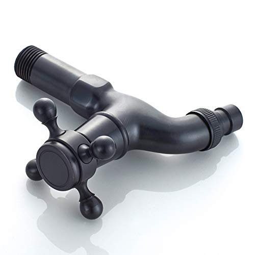 KUNGYO Waschmaschinenhahn aus Messing mit G1/2 Wasserleitung Auslauf - Antiker Kreuzgriff Wasserhahn für Garten Waschraum Toilette (Schwarz)