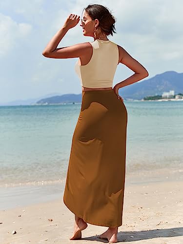 ZAFUL Women's Casual Sleeveless Summer Two Piece Outfits Crop Top and Side Split Draped Ruched Maxi Skirt Set Solid Suiting3