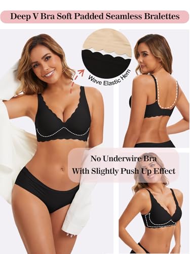 Image of Seamless Wavy Bra - Low Cut Deep V Bras Scalloped Wireless Jelly Bralette