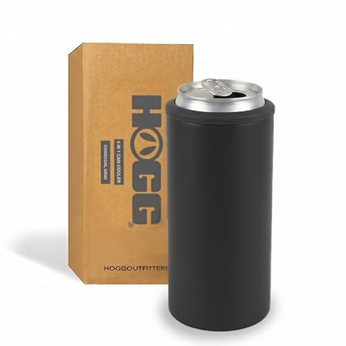 4 in 1 Universal Can Cooler - Charcoal Gray, Can Holder Insulated, Beer Bottle Cooler, Universal Holder for All Drink Sizes, Stainless Steel Insulated Tumbler, Tailgating Accessories