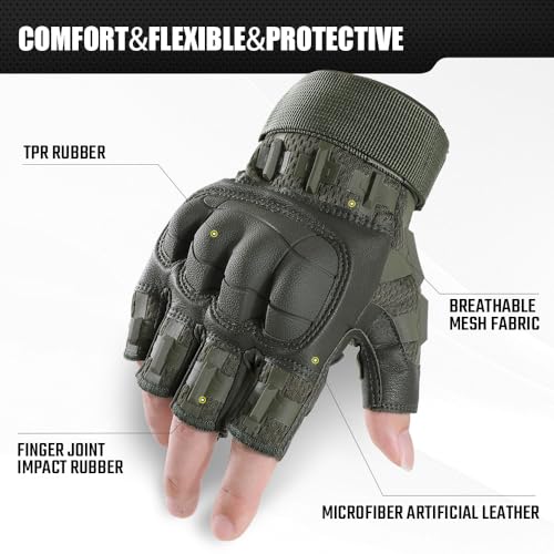 Image of WTACTFUL Fingerless Tactical Gloves Men Women, Breathable Reinforced Palm