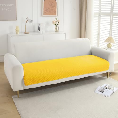 Image of HOKIPO Quilted 1 Seater Sofa Cover Seat Mat, Yellow (IN-716-YLW)