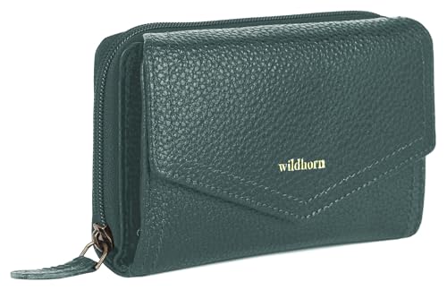Image of WildHorn Genuine Leather Ladies Wallet - Elegant Women's Clutch Purse with 10 Card Slots, Perfect for Daily Use (Green)