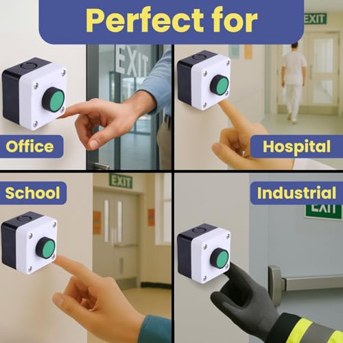 Qukaim Taster Aufputz IP54 - Witterungsgeschützter Grüner Drucktaster für Torantriebe, 12V Moment-Schalter, N/O für Außenmontage, ABS Material (68x72x54mm)