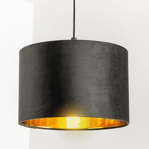 CGC Lighting Modern Velvet 30cm Drum Ceiling Lamp Shade Pendant Table Lamp Bedroom Dining Room Lounge (Black)