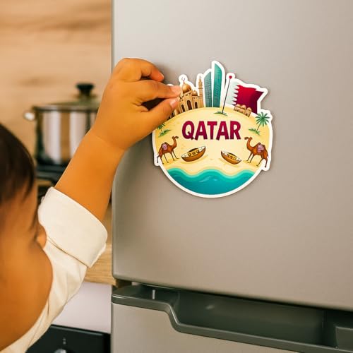 Image of Naxon Qatar Country Theme Souvenir Wooden Refrigerator Stylish Fridge Magnet - Fridge Decoration Magnet for Kitchen & Home Decor | Perfect Souvenir Gift | Size 3x3 Inches | Pack of 1