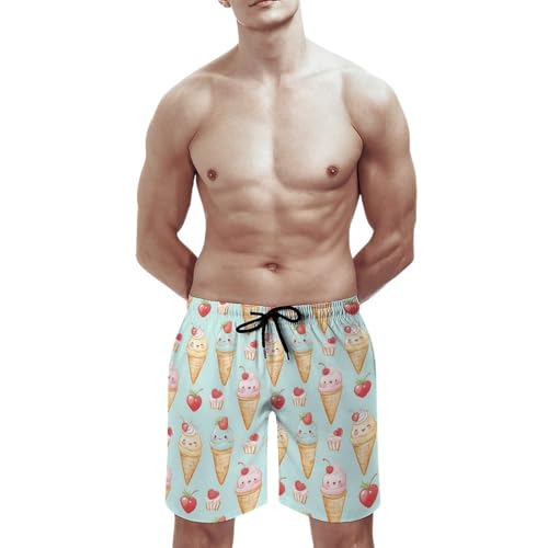Hawaiian Shorts for Men - Comfy Cute Ice Cream Cake Print Mens Swim Trunks Bathing Suits with Mesh Lining2