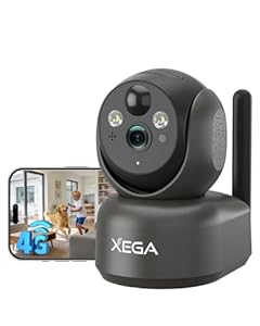 Xega 4G LTE Überwachungskamera Innen Akku mit SIM Karte, Ohne WLAN Kamera mit 7800mAh Batterie, 2K PTZ 355°/100° Schwenkbar, Farb-Nachtsicht, AI PIR Kennung, TF&Cloud-Speicher, Zwei-Wege-Audio, IP65