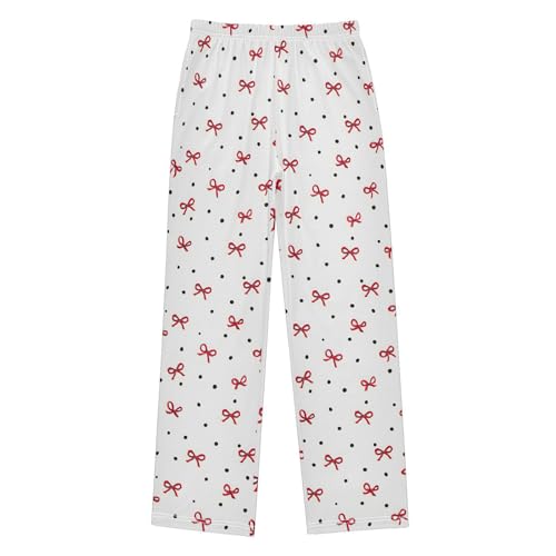 Pajama Pants Sleep Pants Soft Elastic Waist Pajama Lounge Pants Red Bow Polka Black Dot for 6-14 Years Old