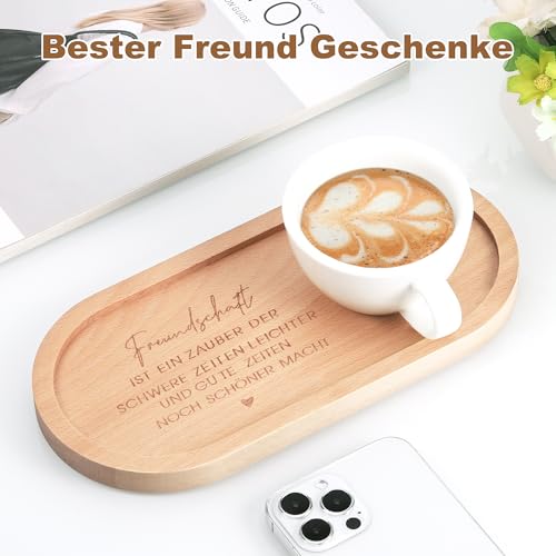 TranRantic Geschnitztes Holz Tablett mit Gravur Freundschaft, Beste Freundin Geschenke, Persönliches Freundschaft Geschenk, Kleines Tablett für Deko Weihnachten Geburtstage Jubiläen Restaurant