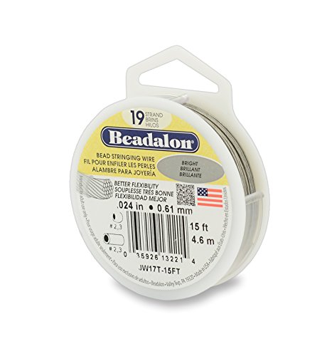 Beadalon Bead Stringing Wire - .024 in / .61 mm, Bright, 15ft / 4.6m