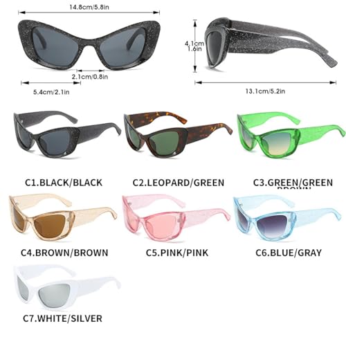 Lunettes de soleil œil de chat scintillantes au design rétro punk unique