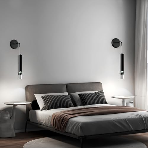 Image of Black Wall Sconces Set of Two Modern LED Wall Lights Acrylic Wall Lighting Bathroom Vanity Light Fixture Indoor Wall Fixture for Bedroom Bedside Corridor Hallway Living Room