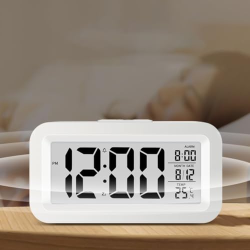ナイトライト デジタル目覚まし時計 電池式 室内温度スヌーズモデル 12/24時間表示 寝室 寝台 子供 旅行 バスルーム デスク スマートクロック(ホワイト)