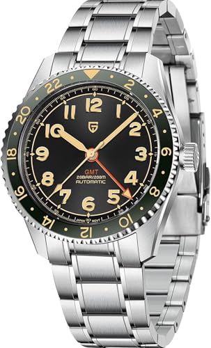 Men's Watch Automatic GMT Wristwatch for Men with Stainless Steel Strap Japan NH34A Movement Sapphire Glass Waterproof Luminous Classic Business, Green, Versatile