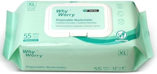 WhyWorry Wet Wipes for Adults, 8"x12" Extra Large Body Cleansing ...
