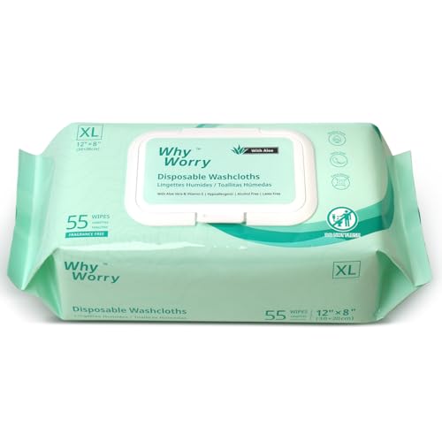 WhyWorry Wet Wipes for Adults, 8'x12' Extra Large...