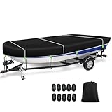 高耐久ジョンボートカバー 14~16フィート 防水ボートカバー 防風ストラップ10本付き プレミアムジョンボートカバー 16フィート保護 ジョンボートビーム幅75インチまでのJon Boat用アクセサリー