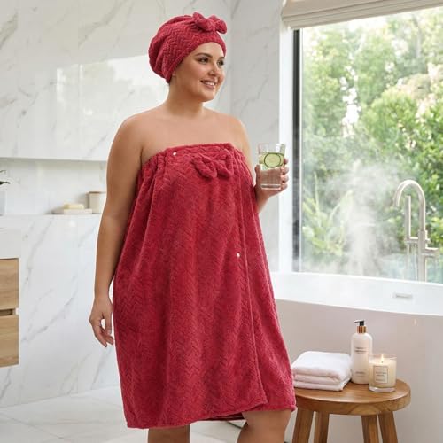Serviette et bonnet de douche femme en polaire jupe de bain