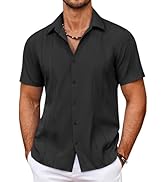 COOFANDY Men's Cuban Guayabera Shirt Summer Beach Vacation Shirt Casual Short Sleeve Button Down ...