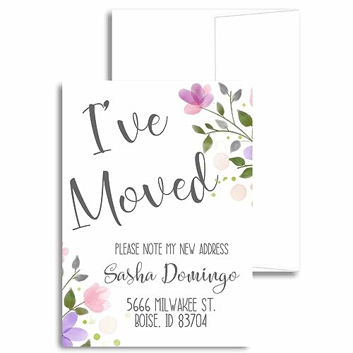 Printed Floral Moving Announcement, Personalized Flowers I've Moved Stationery, Change of Address Announcement with Envelopes, Handmade Moving Cards
