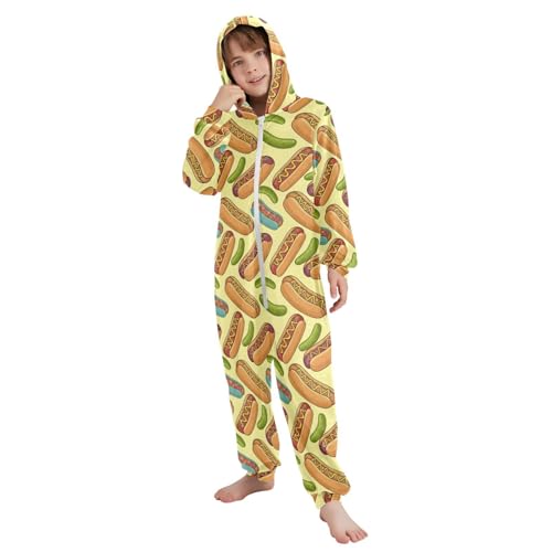 JULYTO Hot Dog Pickle Onesie Pajamas One-Piece Costume Cosplay Sleepwear 5-6T