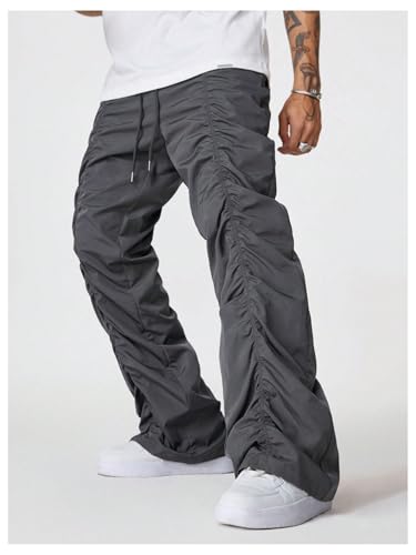 OYOANGLE Men's Elastic Drawstring Waist Ruched Pants Y2K Parachute Pants with Pocket Streetwear3