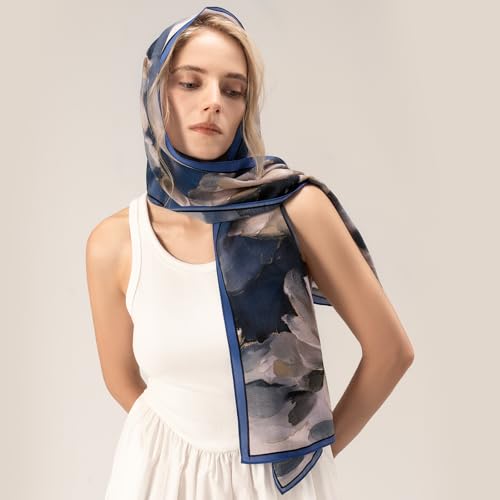 Floral Silk Scarf for Women: Elegant Satin Long Cover Scarve - Adjustable Design Scarf - Multipurpose for Sensitive Scalp Beach Workout Women Gift 57 In X 14.5 In2