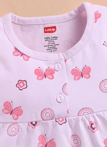 Image of LuvLap Baby Girls Regular Fit 100% Cotton Half Sleeve Girls Knee Length Frock Pack of 3