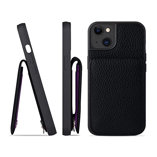 iPhone 14 ケース 本革 シュリンクカーフレザー カードポケット フラップ スタンド機能 ショルダーストラップ 耐衝撃 ハンドメイド ギフト シンプル メンズ レディース スマホケース 黒 クロ ブラック SCPG-14-Black