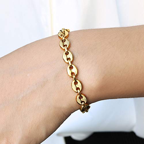 Trendsmax 7mm Coffee Beans Link Chain Bracelet Gold Plated Stainless Steel Twisted Rope Chain Bracelet for Men Women 7inch - Image 3