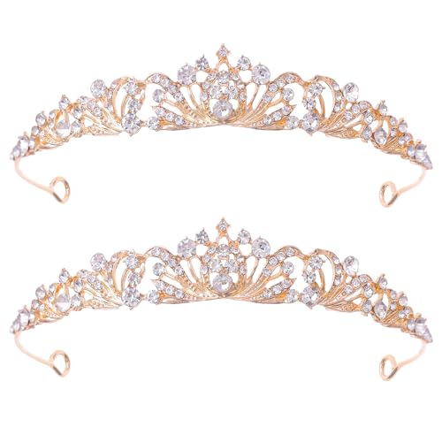 2 Pieces Gold Tiara Crown for Women Wedding Tiaras for Bride Princess Crowns and Tiaras for Girl Rhinestone Crowns for Birthday Halloween Cosplay Christmas Party Prom Gifts