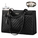 LOVEVOOK Laptop Tote Bag for Women,15.6 Inch Work Bags PU Leather Teacher Tote Bag,Waterproof Quilted Computer...