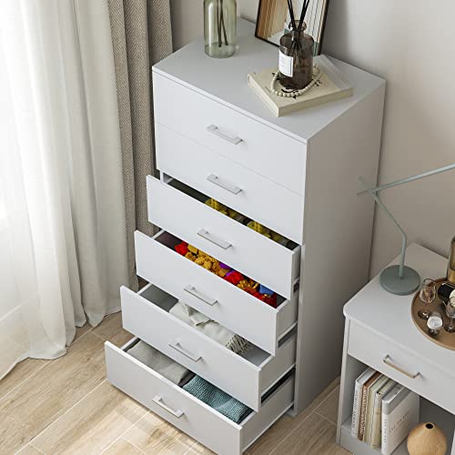 Fotosok 6 Drawer Dresser With Mental Handles, 23.6L X 15.7W X 46.9H Inches Chest Of Drawers With 6-Layer Modern Floor Storage Cabinet, Tall Nightstand For Bedroom, Living Room, White #TOP6