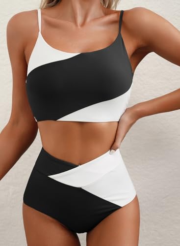 Image of Herseas Women 2 Piece High Waisted Bikini Sets Color Block Popular Swimsuit 2026 Summer Beach Best Bathing Suits