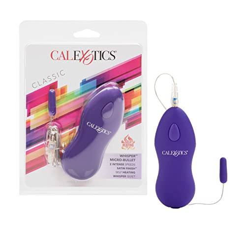 CalExotics Whisper Micro Bullet – Self Heating Wired Pocket Bullet Vibrator - Remote Control Sex Toys for Couples - Adult Egg Massager - 1.25 Inch - Purple