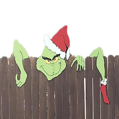 LHYT Adorno Navidad Grinch, Decoracion Navidad Patio, cómo el Grinch robó la decoración de jardín de Navidad, Decoraciones de Valla de Navidad, Valla de peeker, hogar, Patio, Bricolaje Cover