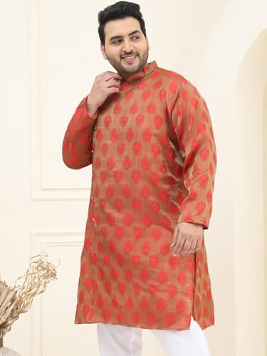 Image of SOJANYA Plus(Since 1958) Men's Pure Cotton Kurta with White Embroidery