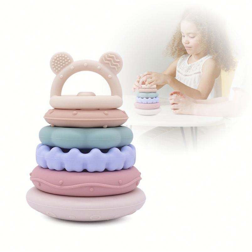 Image of Stacking Balls Soft Toys for Babies 6 12 18 Months 1 Year Old Girls Boys - Toddlers Sensory Educational Montessori Baby Blocks - Infant Newborn Teething Learning Stacker Cups (Stacking Ring 1)