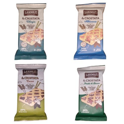 LANDOLFI Mix Assortito Crostata farcita Albicocca, Cacao, Ciliegia, Frutti Bosco - Snack Dolce Mono Porzione da 60g - 1 Confezione da 32 Crostatine gusti Assortiti -