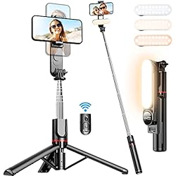 Palo Selfie Apple Palo Selfie con Luz de Relleno, Palo Selfie Trípode para Movil 111 CM y Trípode Teléfono Flexible con Mando, 360° Rotación Trípode Estable Compatible con iPhone/Samsung/Huawei, etc.