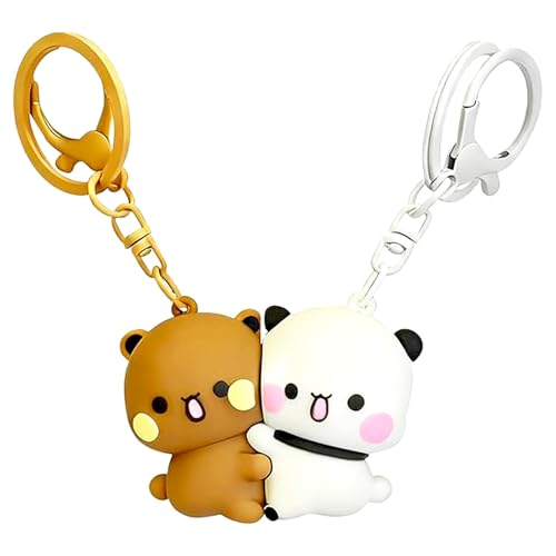 Z-oneMart 2 llaveros lindos BuBu Dudu Kawaii de dibujos animados con estatua de osos panda para mujeres y niñas, mochila de coche, llaves, regalos